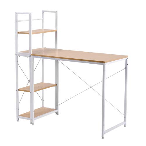 TORGSIYO パソコンデスク デスク オフィスデスク 収納ラック付き 学習デスク pcデスク ラック付き ワークデス ク 勉強机 学習机 テレワーク 机 木製 左右入れ替え対応 モニターアーム対応 省スペース 幅111×奥行50×高さ123cm (ナチ