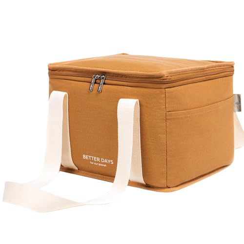 Nook Theory Insulated Grocery Bags, Regular Reusable Grocery Bag with Zipper, Leak Proof Cooler Bag for Frozen and Hot Food (Caramel Cream)