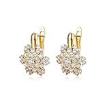 Pendientes de flor para mujer, aretes de circonita cúbica, chapados en oro blanco, base omega para el día de San Valentín