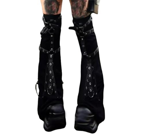 Image of HeiBai Xiong Punk Leg Warmers Women Hippie Gothic Y2k Harajuku Goth
