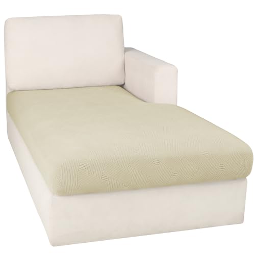 YEMYHOM Sectional Couch Covers for L Shaped Chaise Lounge 1 Piece Separate Cushion Couch Universal Replacement Striped Pattern Furniture Protector with Elastic Bottom (Chaise Cover, Beige)