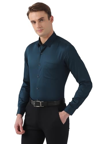 Image of Peter England Men 100% Cotton Premium Solid Slim Fit Full Sleeve Party Shirt