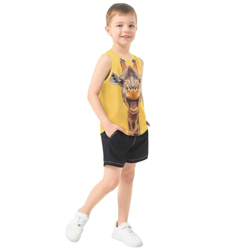 Boys Tank Top Shirts Giraffe Funny Yellow Sleeveless T-Shirts Crew Neck for Kids Clothing Children4