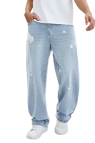 Men's Y2K Hip Hop Ripped Baggy Jeans Loose Fit Wide Leg Denim Pants Casual Streetwear Trousers2