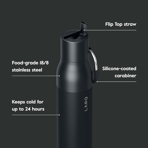 LARQ Bottle Flip Top 25 oz - Insulated Reusable Stainless Steel Water Bottle With Straw | BPA Free | For Sports, Gym, and Travel | Keep Drinks Cold for 24 Hours | Obsidian Black - Image 4