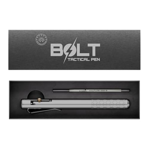 Off-Grid Knives BOLT Tactical Pen with Tungsten Carbide Glass Breaker, Overbuilt Bolt Action XL Writing Tool, Aircraft Aluminum, German Ink, Stainless Steel Clip (Silver) - Thumbnail 5