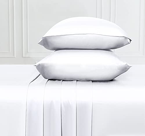 Black Friday Sale 2022 100% Bamboo Sheets - Queen Size Luxury Hotel Sheet and Pillowcase Set - Super Soft, Silky Cooling Sheets with Deep Pocket Fitted Sheet - 4-Piece Bedding Sets ( Bright White )