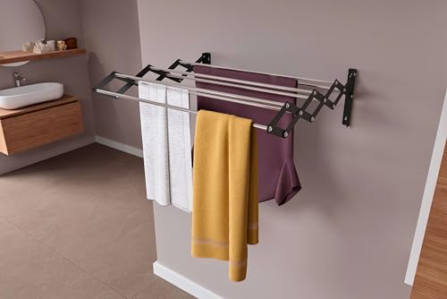 Image of UNOBRIGHT Foldable Wall Mounted Clothes Drying Stand | Heavy Duty Rust Free Stainless Steel Multi Rod Laundry Rack | 3 Feet, 7 Rods | Space Saving for Balcony, Bathroom & Laundry Room