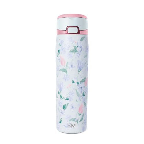 Image of Simple Modern Water Bottle with Straw & Handle | 24oz | Floral | Mesa Loop Insulated Water Bottle for School, Sports, Travel | Leak Proof, Stainless Steel | Frosted Florals