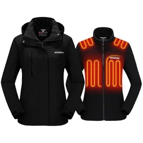 Venustas Women’s 3-in-1 Heated Jacket with Battery, Waterproof Skiing Jacket with Hood