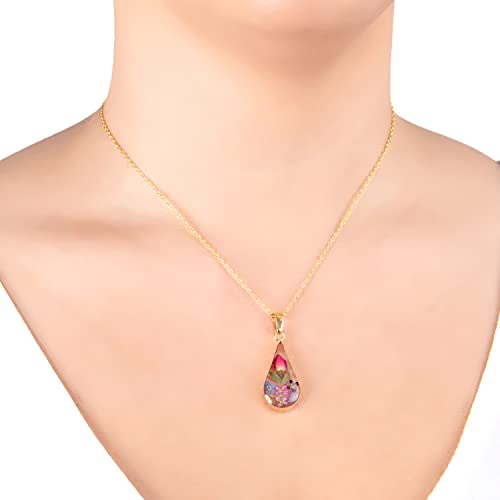 14K Gold Over Sterling Silver Multi Pressed Flower Teardrop Pendant Necklace, 16" #TOP9