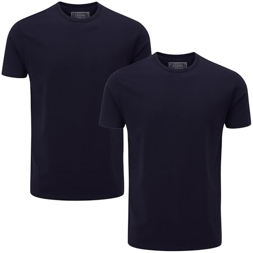 Charles Wilson Herren 2er Packung Elastan-T-Shirts mit Rundhalsausschnitt (XL, Dark Navy (0524))