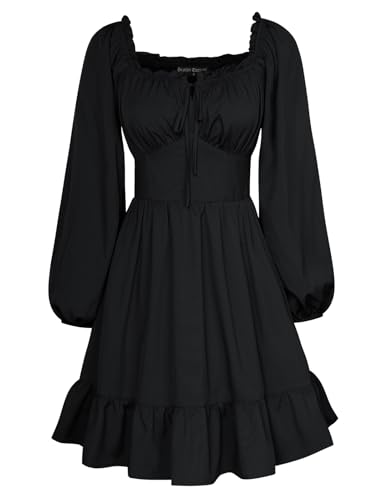 Scarlet Darkness Damen Korsettkleid, Lange Laternenärmel, schulterfrei, Minikleid, Schwarz, Klein