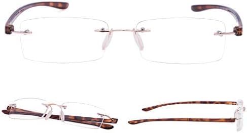 READING GLASSES 7 pack Small Lens Rimless Readers (Tortoise Arm)