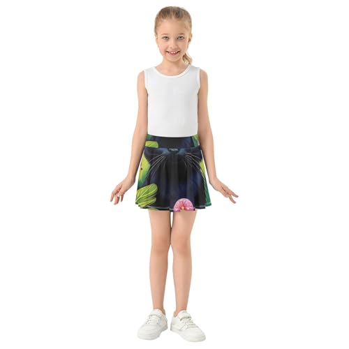Black Cat Flowers Girls Skorts Athletic Shorts Toddler Tennis Skirts Navy Pleated 3t3