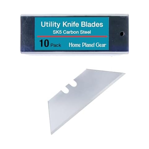 Utility Knife Blades Ten Pack - Box Cutter Blades Refills - 10 Heavy Duty SK5 High Carbon Steel Utility Razor Blade Replacement in Convenient Storage Box - Standard Size - Fits Most Cutters & Knives Cover