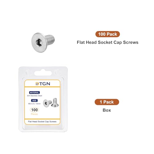 Image of DTGN M5-0.8 x 10mm Flat Head Socket Cap Screws, 100 Pack 304 Stainless Steel Hex Socket Flat Head Screws, Full Thread, Countersunk Bolts