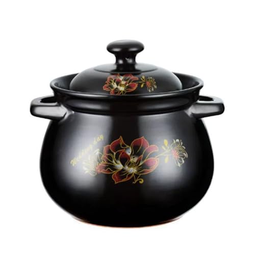 Pentola in ceramica con coperchio in terracotta, casseruola rotonda con coperchio in terracotta for cucinare, zuppe, vaporiere calde e casseruole(2.5l)
