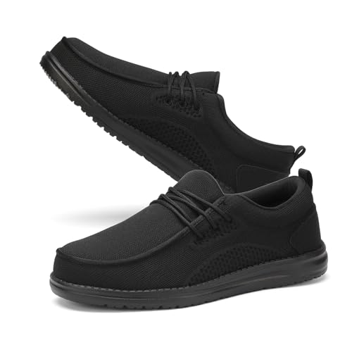 VikoViren Zapatos de punta de acero para hombre, zapatos de trabajo de seguridad, antideslizantes, a prueba de pinchazos, indestructibles, ligeros, mocasines de construcción cómodos, Negro, 44 EU