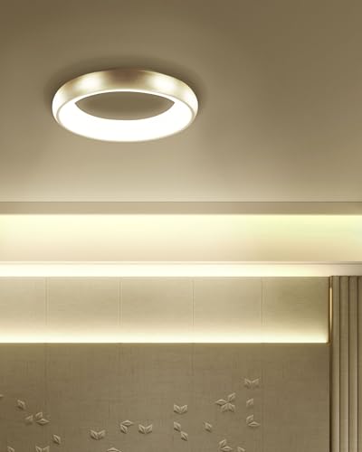 Lampada Da Soffitto In Acciaio Sintetico Dorato Integrato Con Luci A Led Di Forma Rotonda Plafoniera Moderna Illuminazione - 2