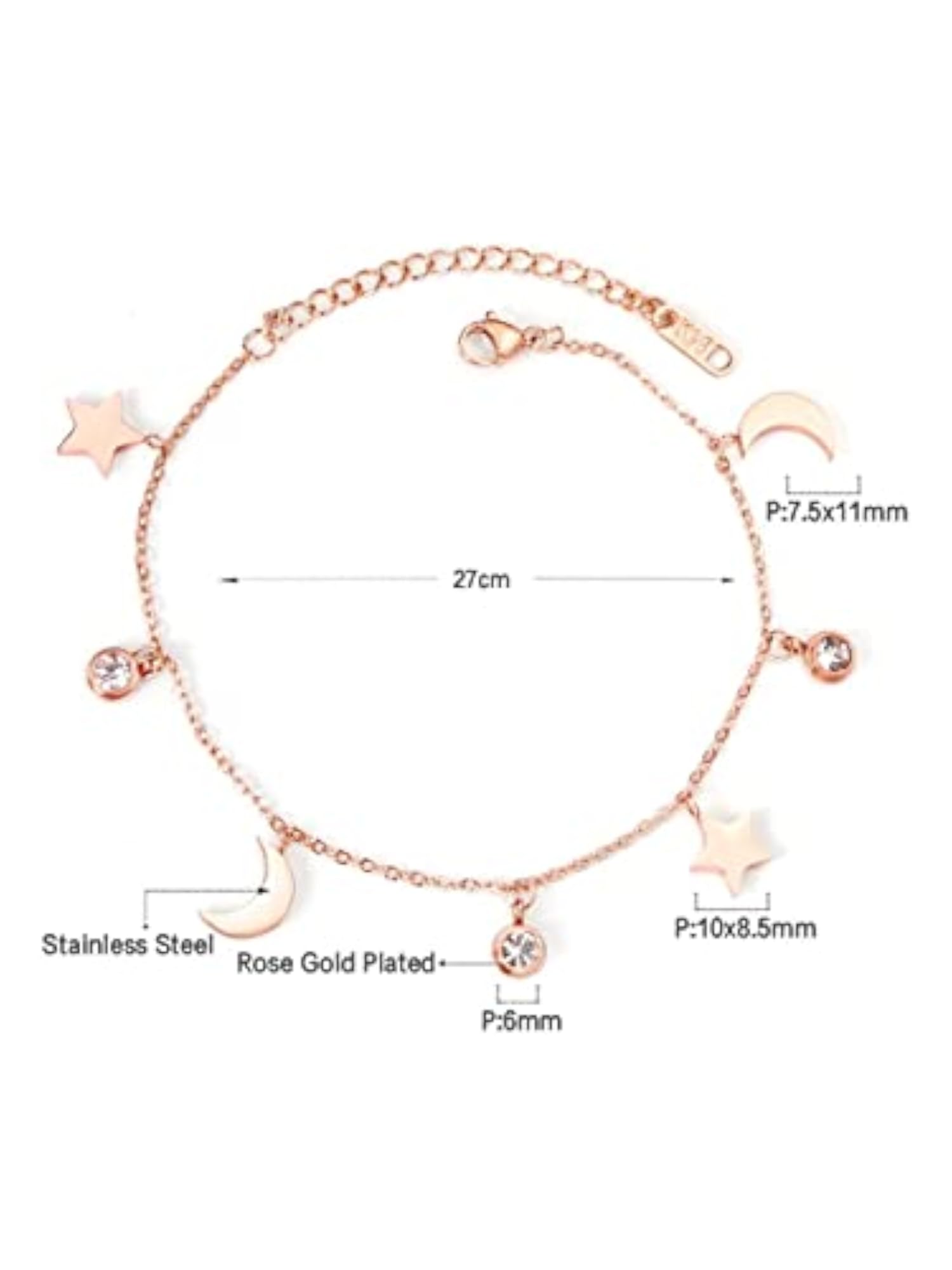 Moon & Star Charms Anklet-Plated Stainless Steel Anklet