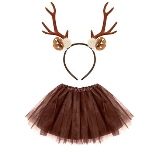 Costume de renne pour femme avec jupe en tulle et serre-tête de Noël