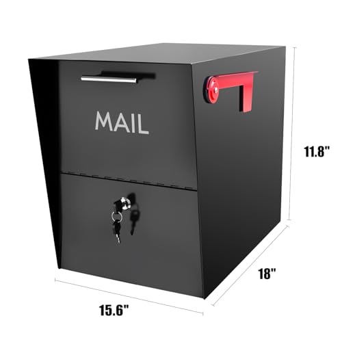 HLILBTE XL Post-Mount Mailbox, Weather Resistant, Large Outdoor Mailboxes, Galvanized Steel Heavy Duty Mailbox, Easy to Install, Flag Included, Black