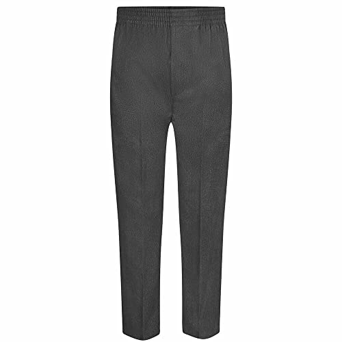 Listers Schoolwear Boys Fully Elasticated Easy Dressing Pull Up School Trousers - Grey Black - All Around Pull On Comfort Fit 2-18 Years