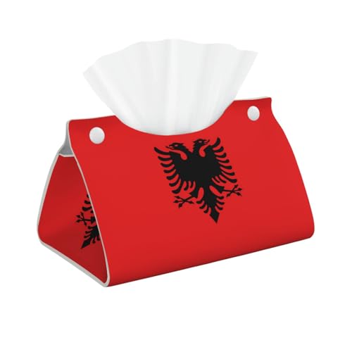 Boîte à mouchoirs rectangulaire en cuir avec drapeau albanais, adaptée pour le bureau, la salle de bain, la maison et l'intérieur de la voiture.