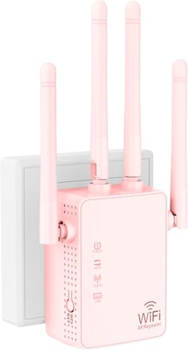 Jancane WiFi Extender Signal Booster Up to 10000sq.ft and 50+ Devices, WiFi Range Extender, Wireless Internet Repeater, Long Range Amplifier with Ethernet Port, Access Point, 1-Key Setup,Pink