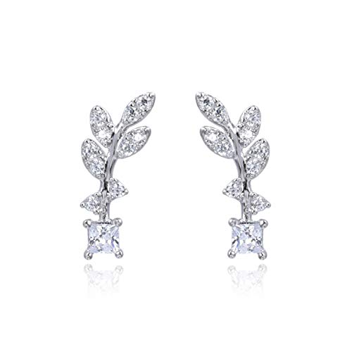 Lavenda W.J Earrings Hypoallergenic Stud Ear Earrings for Women - Plated Branch or Crystal Flower, Safe for Sensitive Ears (sterling silver)