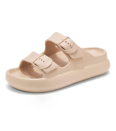Image of Womens Platform Cloud Slides with Arch Support, Adjustable Double Buckle Recovery Sandals, Comfort Lightweight Ultra Cushion Wedge Sandal