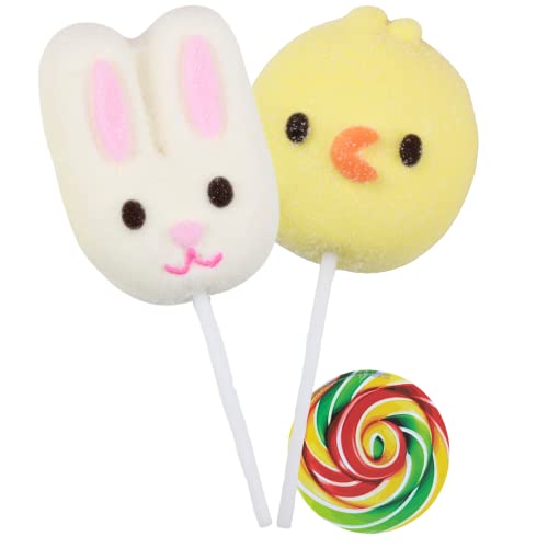 Easter Marshmallow Pops, Sugar Coated Chick and Bunny Soft Lollipops, 2 Pack, 1.05 Ounces
