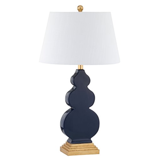 JONATHAN Y 29" Navy Blue/Gold Ceramic Table Lamp for Bedroom Modern Bedside Lamp, White Linen Shade, Mid-Century Triple Gourd Desk Lamp for Office, LED Bulb Included JYL3018A by JONATHAN Y - Image 7