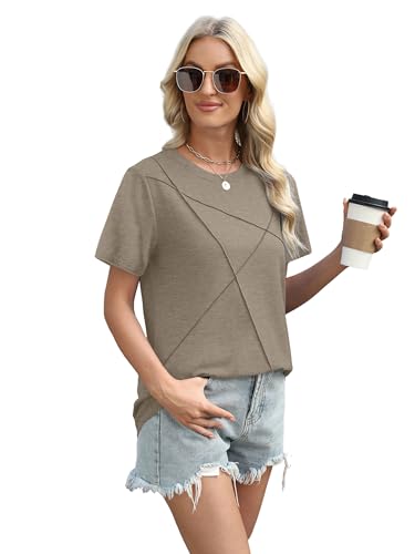 Image of XIEERDUO Womens Summer Tops 2026 Pleated Round Neck Short Sleeve Shirts Business Casual