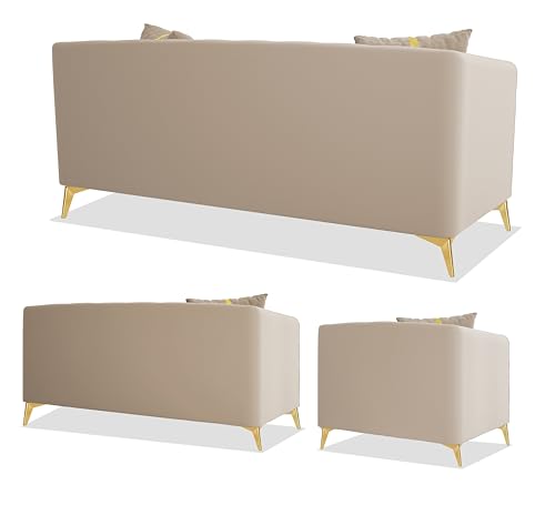 Image of Adorn India Premium Mystic - 3 Years Warranty - 3+2+1 Sofa Set Velvet Suede Fabric - Beige
