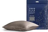 [COCOSILK] シルク 枕カバー 25匁 ファスナー 片面 シルク100％ 6Aランク OEKO認証済み ピローケース まくらカバー 美髪 ココシルク (アッシュブラウン, ファスナー/43×63cm)