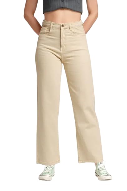 Linaria Women's Relaxed Fit Baggy Denim Jeans, Beige, Casual Style-picture-18