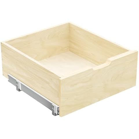 ROOMTEC Pull Out Cabinet Organizer with Full Extension Rail Slides, Wooden Pull Out Shelf for Kitchen Cabinet Pantry, 8" High Pull Out Drawer Storage Organizer with U Bracket, 19½"W×21"D, Hard Close Cover