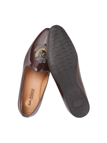 Image of San Frissco Men's Loafers Ethnic Embroidered Casual Slip On Shoes Soft Cushioned Footbed Insole with TPR Sole Stylish Lightweight Comfortable Fit Perfect for Party, Events and Weddings