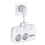 LDNIO Mehrfachsteckdose Ohne Kabel, 2 Fach Steckdose mit 3 USB und 1 Type-C, 6 in1 Steckdosenadapter, Mehrfachsteckdose mit Schalter für Büro, Hause und Reisen