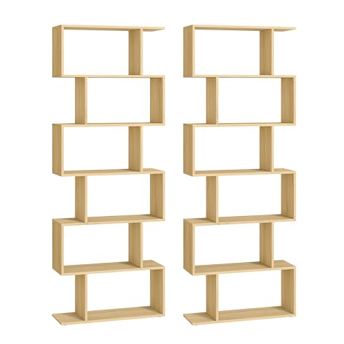 VASAGLE Bücherregal 2er Set, Regal mit 6 Ebenen, Standregal, Büroregal, freistehend, Dekoregal, zur Präsentation, modern, für Wohnzimmer, Schlafzimmer, Büro, natureichenfarben LSS039Y01