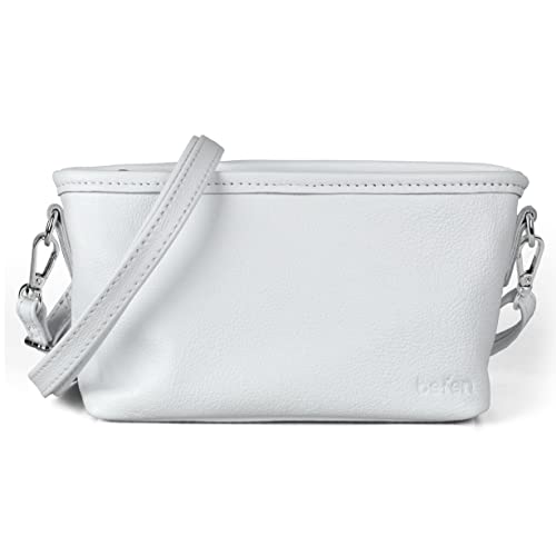 Befen Small Crossbody Bag, Minimalists White Leather Handbags for Women Trendy Cross Body Cell Phone Purse Wallet with Shoulder Strap