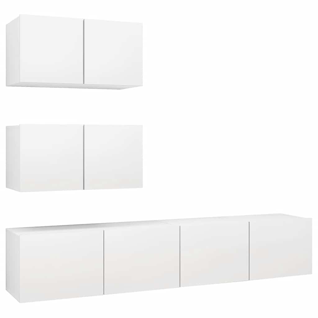 Set di 4 mobili TV sospesi da parete in legno bianco