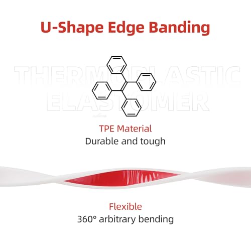 Image of U-Shape Edge Banding, 1 inch x 20ft TPE White Veneer Edging Trim | Self Adhesive Veneer Edging Trim, Flexible Edge Protector, Strip for Countertop Cabinets Table Restoration Shelves