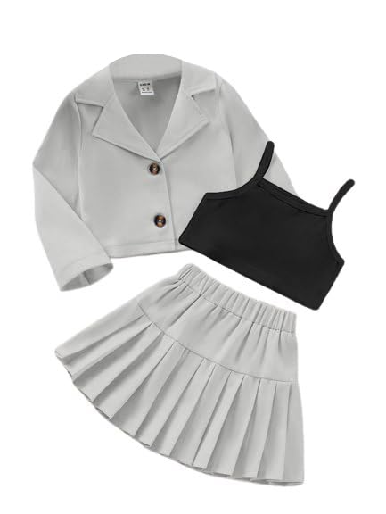 Image of Three Piece Co ord Set Dress for Girls| Jacket Top and Skirt Open Front Suits Set| Girls Clothing Set