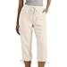 AKTCVVJ Linen Capri Pants for Women Drawstring Elastic Waist Capris Cotton Loose Fit Cropped Pants Summer Linen Capris Beige