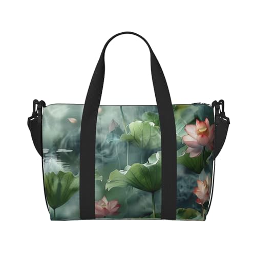 pink lotus flowers print Travel Duffel Bag, Sports Tote Gym Bag, Swim Pool Bag Large Shoulder Tote Bag for Beach Weekender2