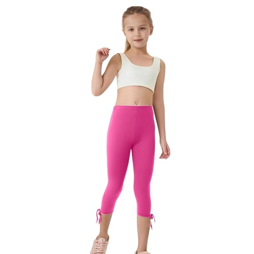 Girls Thin Stretchy Cropped Leggings Bowknot Side Tie Capri Pants High Waist Yoga Lightweight 3/4 Length Tights2