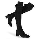 Hawkwell Women's Thigh High Boots Black Pointy-toe and High-heel Over The Knee Boots,Black Synthetic,9 M US